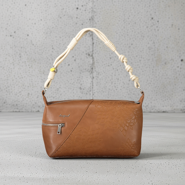 Desigual - Artistic Embossed Floral Knotted Handle Shoulder Bag - Brown