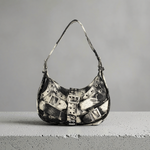 Desigual - Edgy Graphic Canvas Buckle Mini Shoulder Bag - Black White Desigual