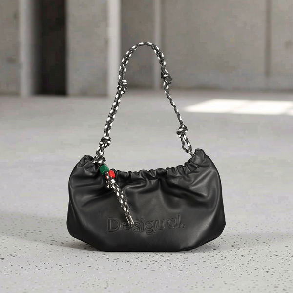 Desigual - Edgy Polyethylene Gathered Shoulder Bag With Braided Strap - Black