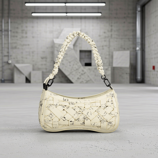 Desigual - Artistic Woven Polyethylene Script Print Shoulder Bag - White