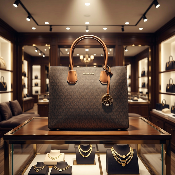 Michael Kors - Structured Logo Print Leather Tote Bag - Brown Michael Kors
