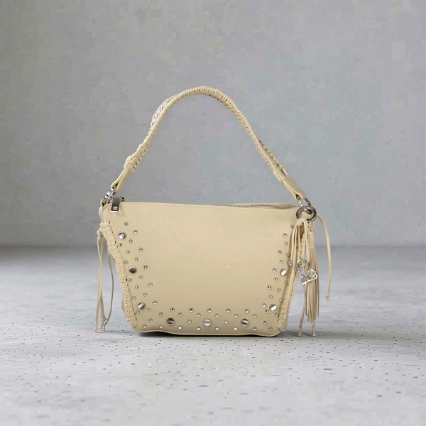 Desigual - Bohemian Studded Braided Handle Shoulder Bag - Beige