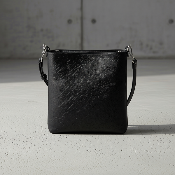 Calvin Klein - Structured Textured Crossbody Bag with Logo Strap - Black