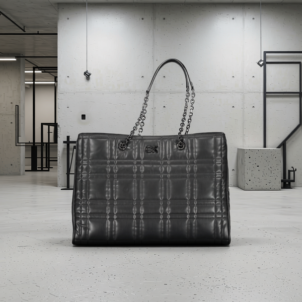 Calvin Klein - Structured Quilted Chain Handle Tote Bag - Black