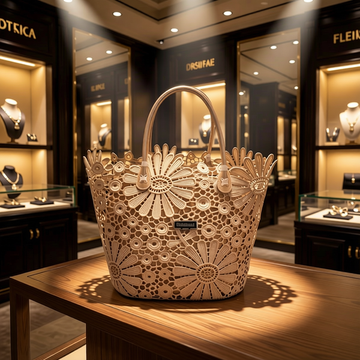 Baldinini Trend - Artistic Floral Openwork Basket Handbag - Brown