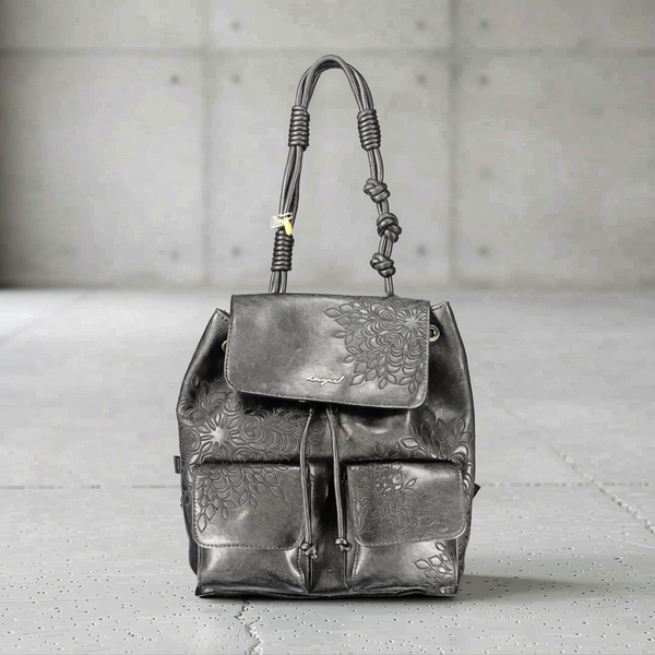 Desigual - Artistic Embossed Floral Mini Convertible Backpack - Black