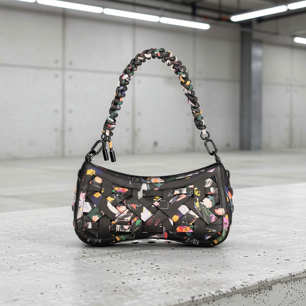 Desigual - Bold Braided Handle Woven Floral Shoulder Bag - Black Multi