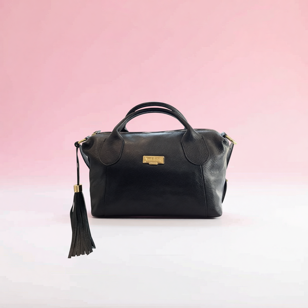 Baldinini Trend - Polished Textured Cowhide Shoulder Bag with Tassel - Black Baldinini Trend